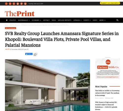 The Print website featured in magazine SVB Realty launches Amansara Signature Series in Khopoli